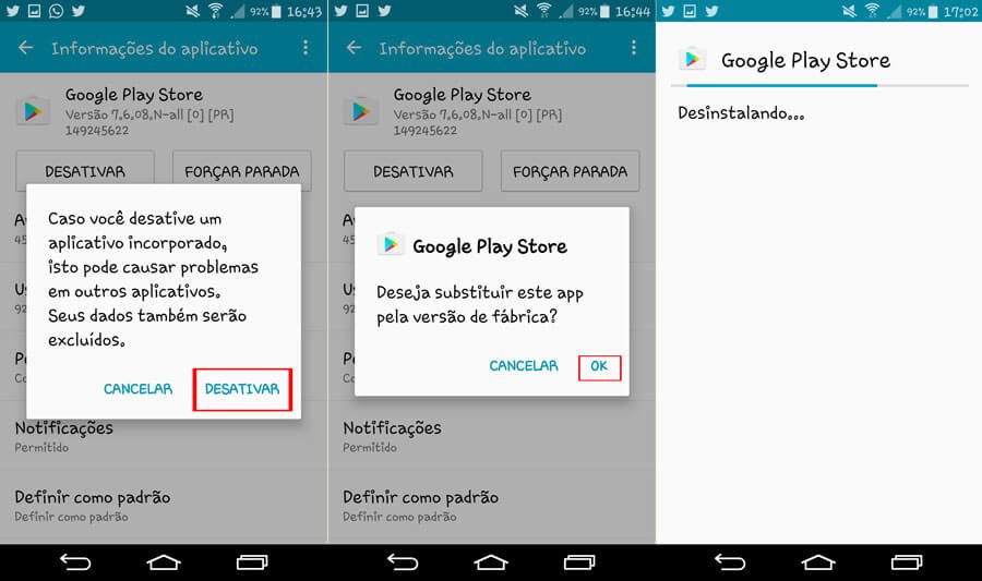 desinstalar Play Store