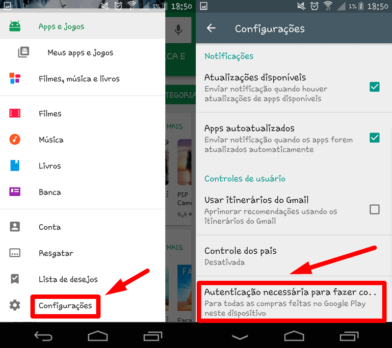 Como fazer o Android solicitar senha do Google Play antes de uma compra 3